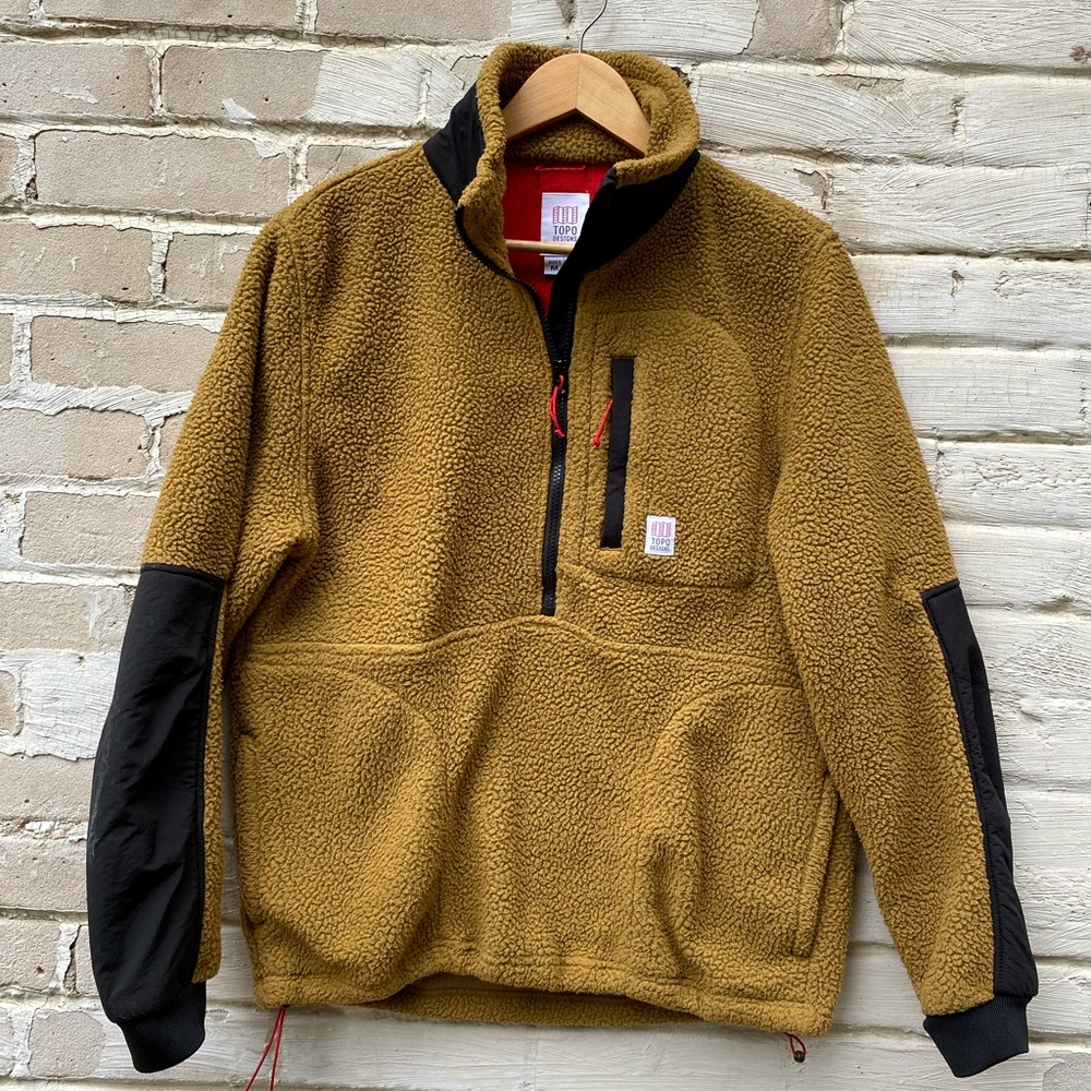 Topo Designs - Mountain Fleece Pullover - Men’s Medium - Dark Khaki/Black